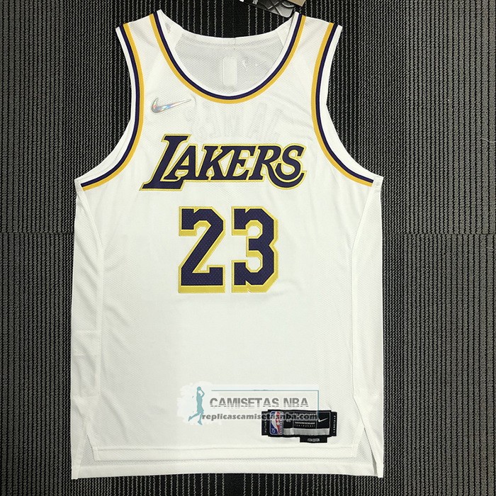 Camiseta Los Angeles Lakers LeBron James NO 23 Association Autentico Blanco
